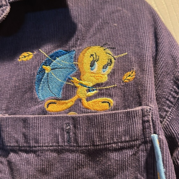 Vintage Looney Tunes Tweety Bird Navy Corduroy Shirt Shacket L Jacket Flannel - Picture 4 of 7